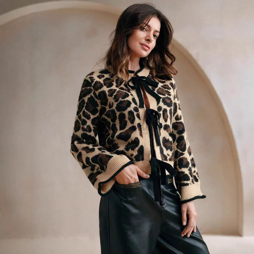 Cardigan à motif animalier – Liens ruban ultra féminin ORIS WEAR