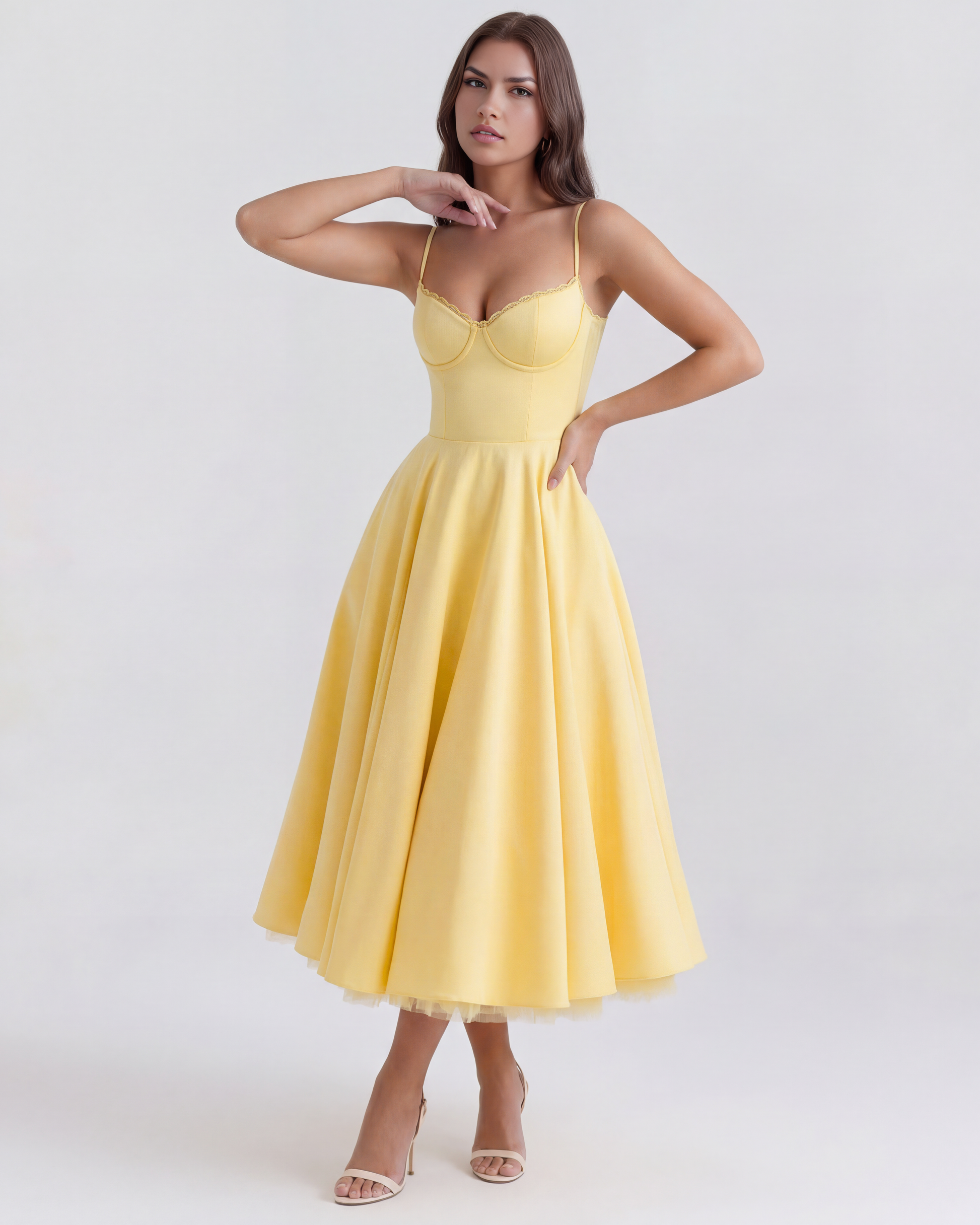 Seren | Robe Midi Élégante A Ligne Corset Invitées de Mariage Celeste London