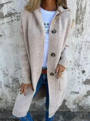 Cardigan Tricoté Mi-Long Gris Clair – Élégance et Douceur ORIS WEAR
