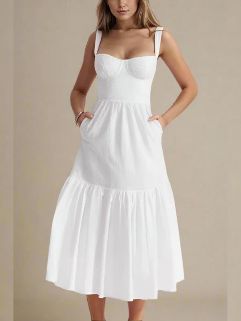 Robe midi femme en lin blanc — ORIS WEAR