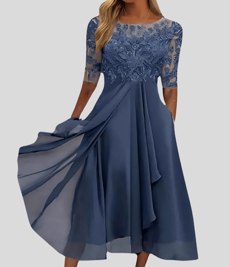 Robe longue femme en dentelle bleu — ORIS WEAR