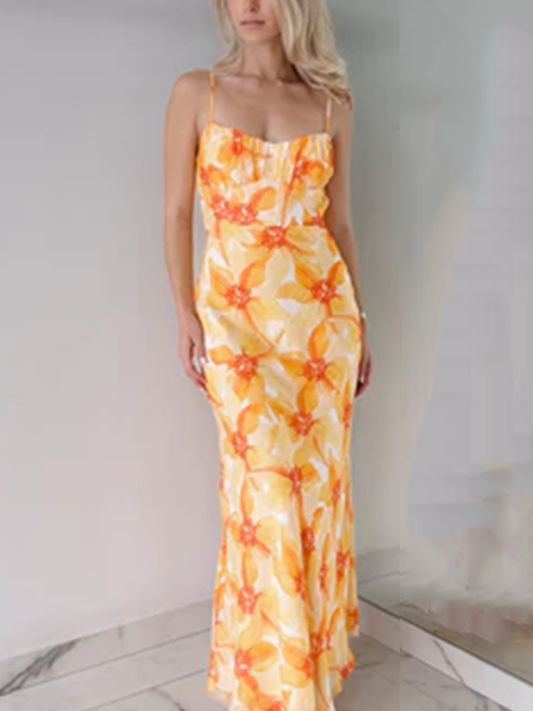 Robe longue femme fleurie vert — ORIS WEAR