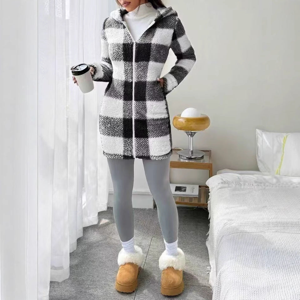 Cozy Plaid Hooded Coat ORIS WEAR