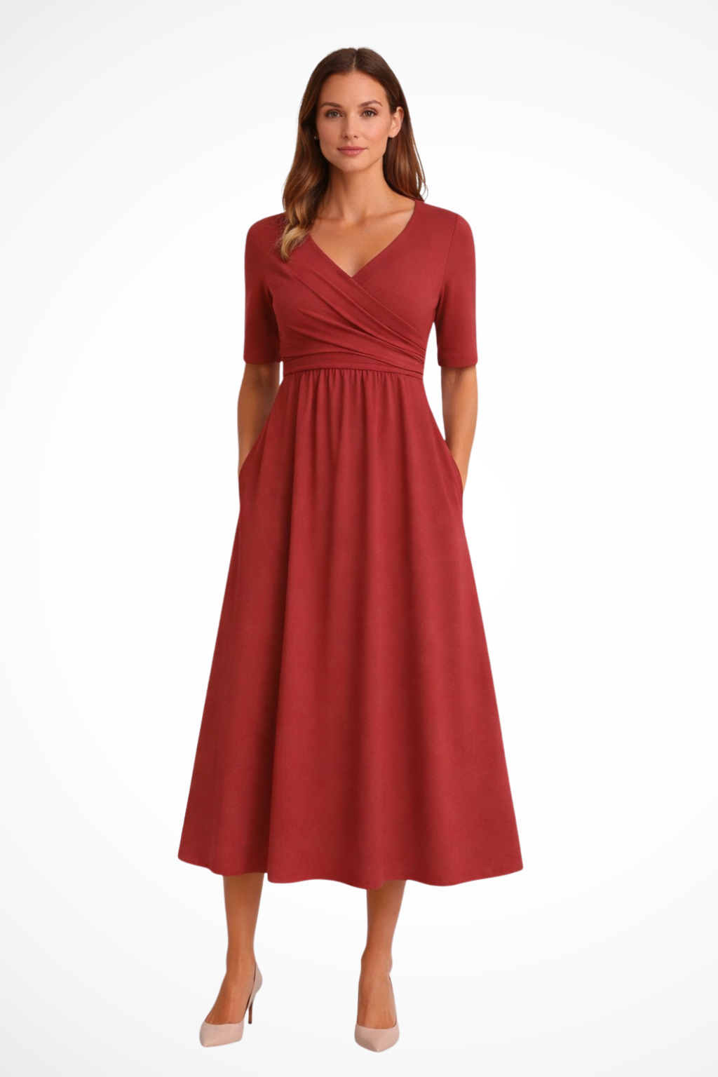 Aveline | Robe Midi à Manches Courtes avec Enveloppement pour Femmes Celeste London