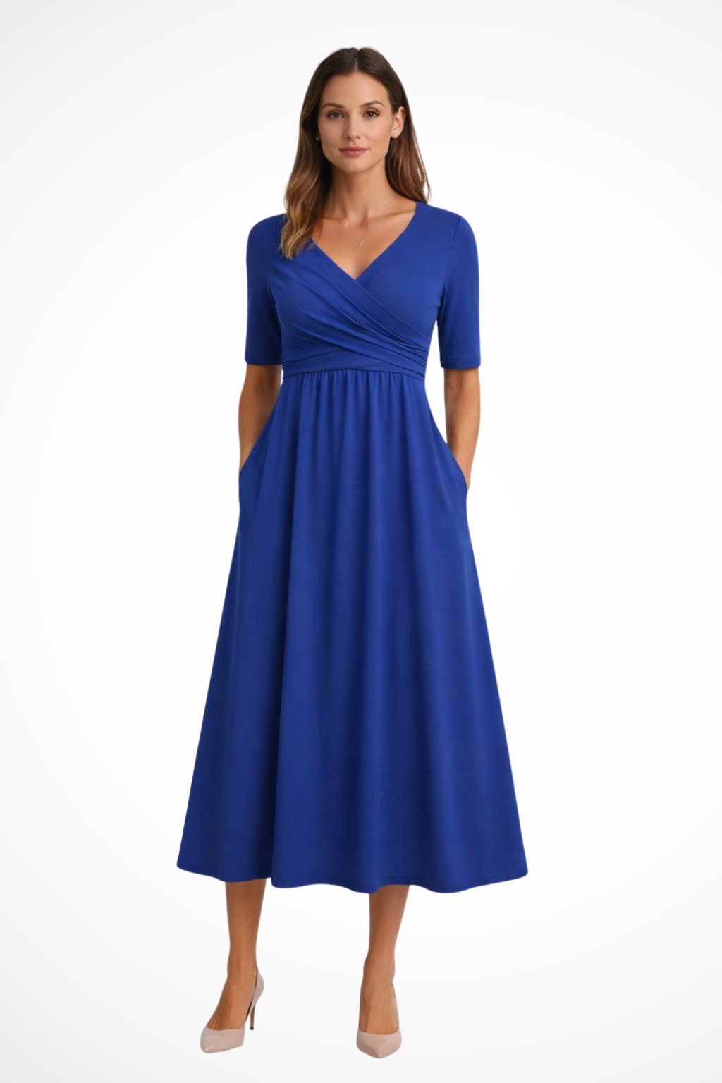 Aveline | Robe Midi à Manches Courtes avec Enveloppement pour Femmes Celeste London