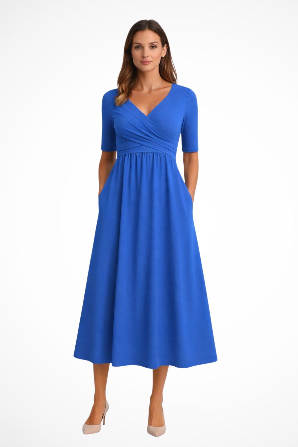 Aveline | Robe Midi à Manches Courtes avec Enveloppement pour Femmes Celeste London