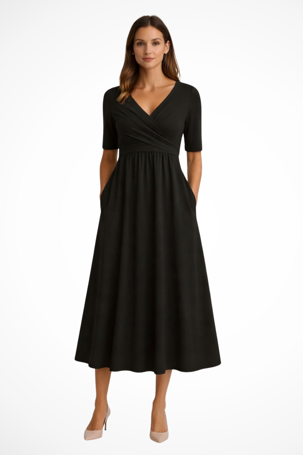 Aveline | Robe Midi à Manches Courtes avec Enveloppement pour Femmes Celeste London