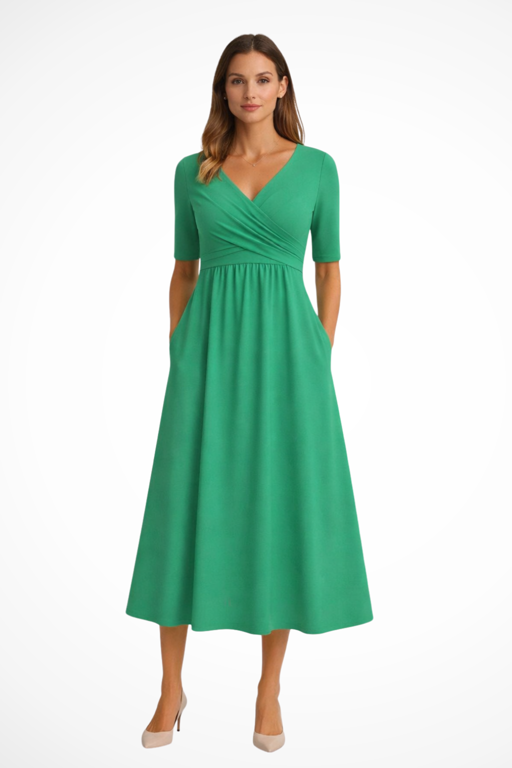 Aveline | Robe Midi à Manches Courtes avec Enveloppement pour Femmes Celeste London