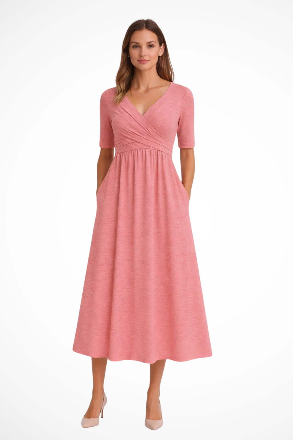 Aveline | Robe Midi à Manches Courtes avec Enveloppement pour Femmes Celeste London