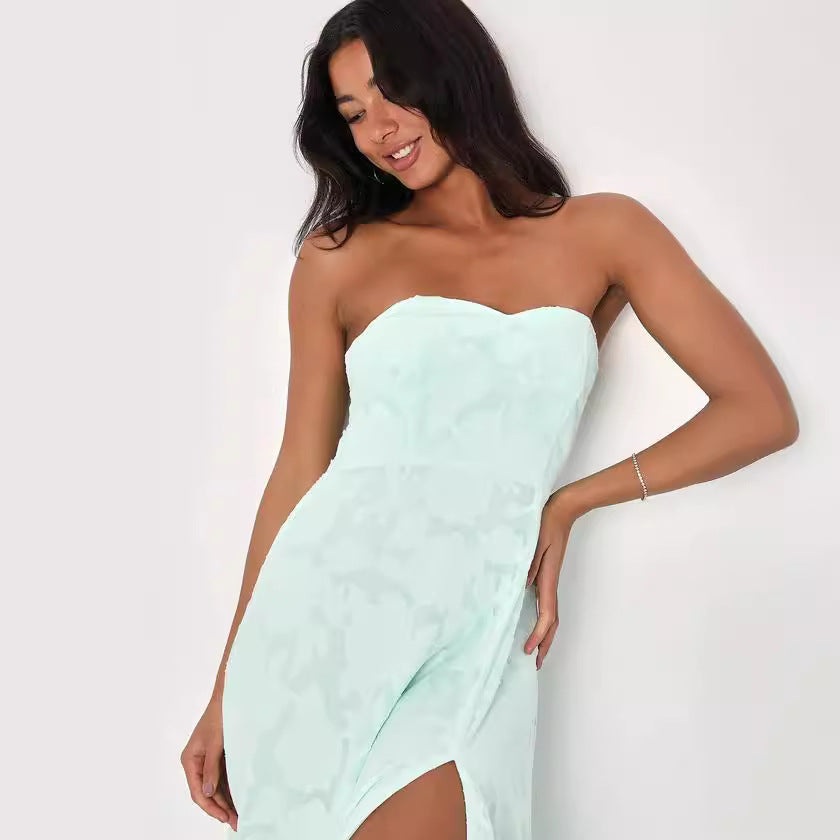 Eva | Robe longue brodée florale à épaules dénudées — Coupe corset Acme