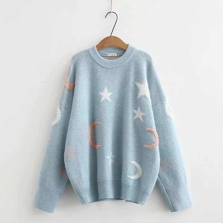 Pull Femme Maille Douce Motifs Lune & Étoiles ORIS WEAR