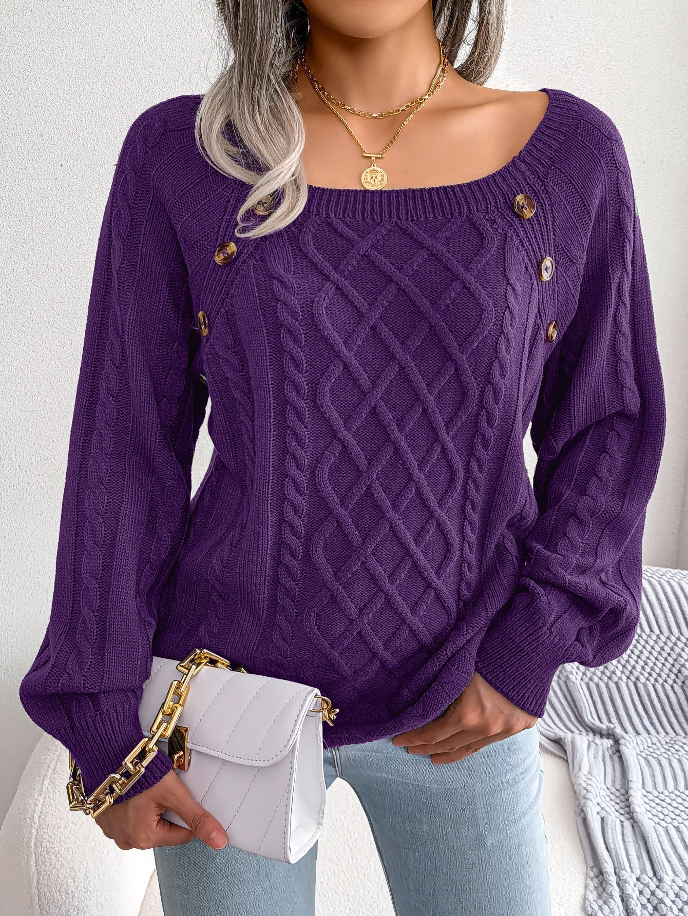 Léna Douceur Élégante - Pull Tricot à Col Carré ORIS WEAR