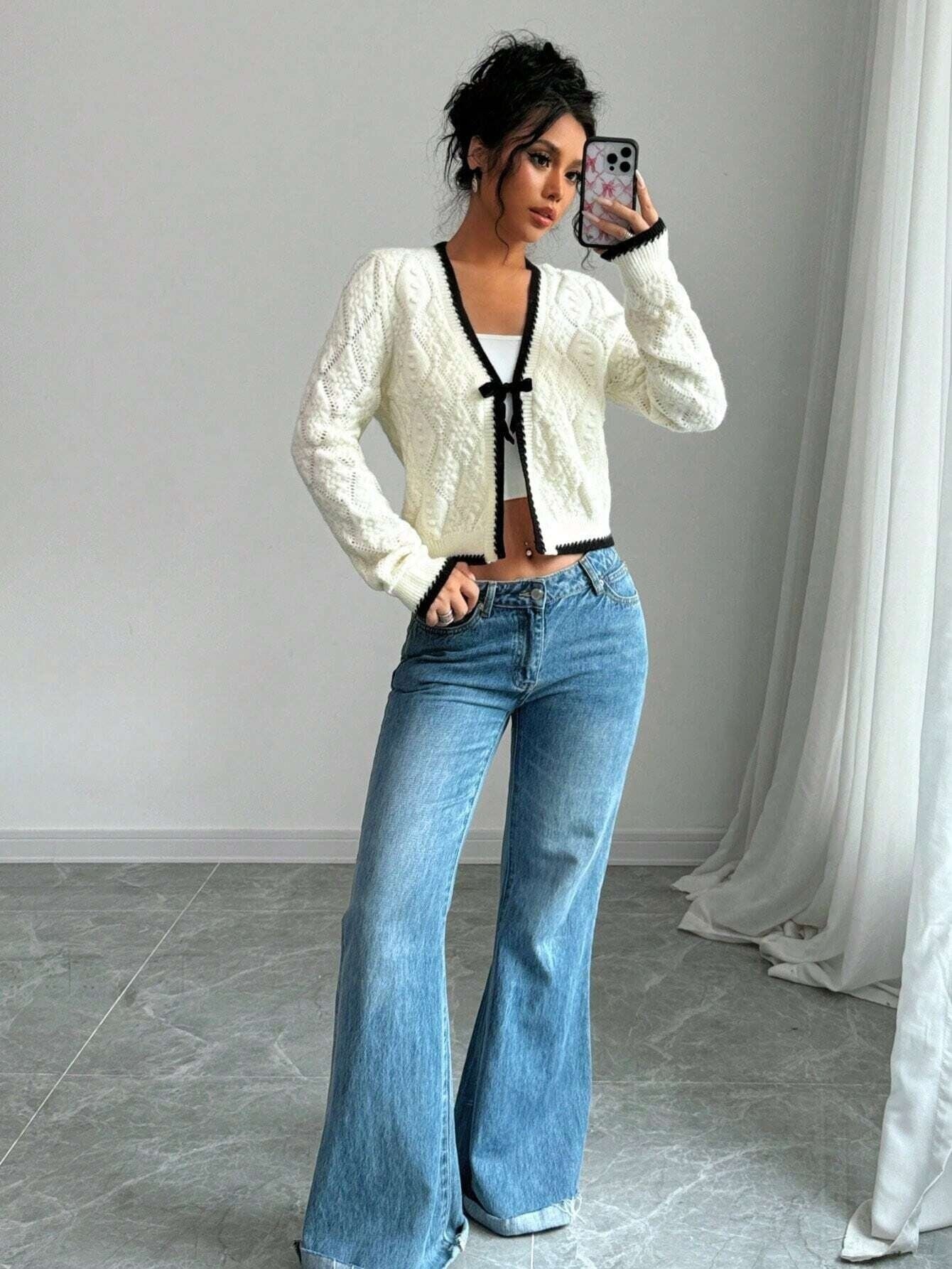 Veste Tricotée Décontractée à Nœud Élégant ORIS WEAR