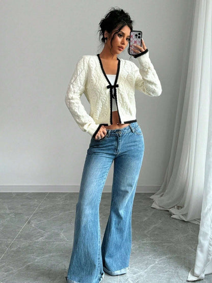 Veste Tricotée Décontractée à Nœud Élégant ORIS WEAR