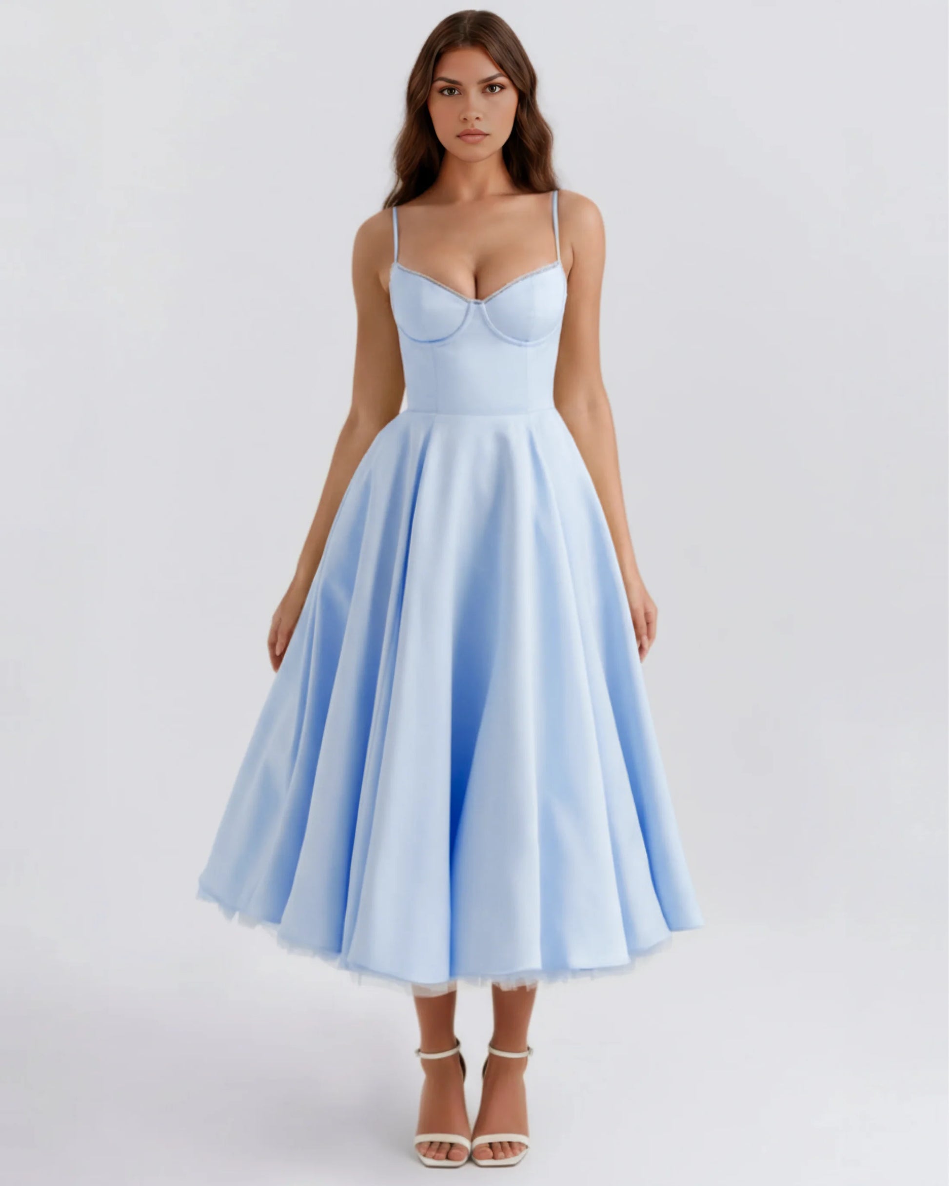 Seren | Robe Midi Élégante A Ligne Corset Invitées de Mariage Celeste London