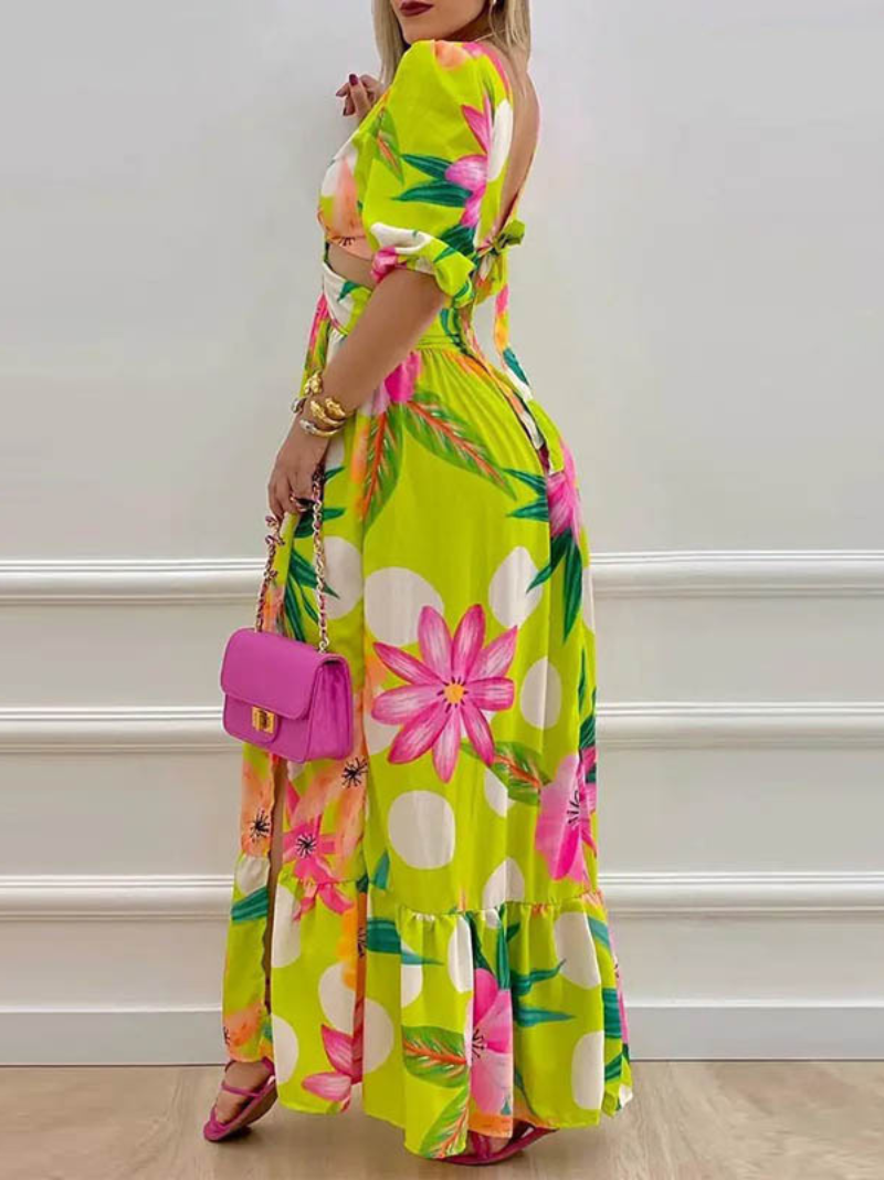 Robe Longue Bohème Decorative Col V Fendu ORIS WEAR