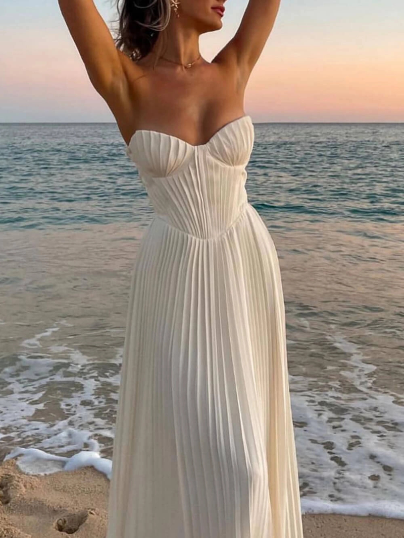 Robe Mode Élégante Sans Manches à Plis et Col V ORIS WEAR