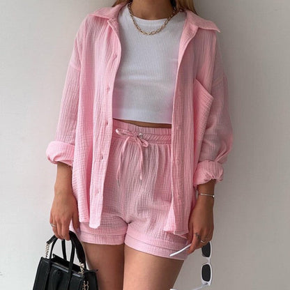 Look Printanier Décontracté – Ensemble Chemise & Short Taille Haute ORIS WEAR