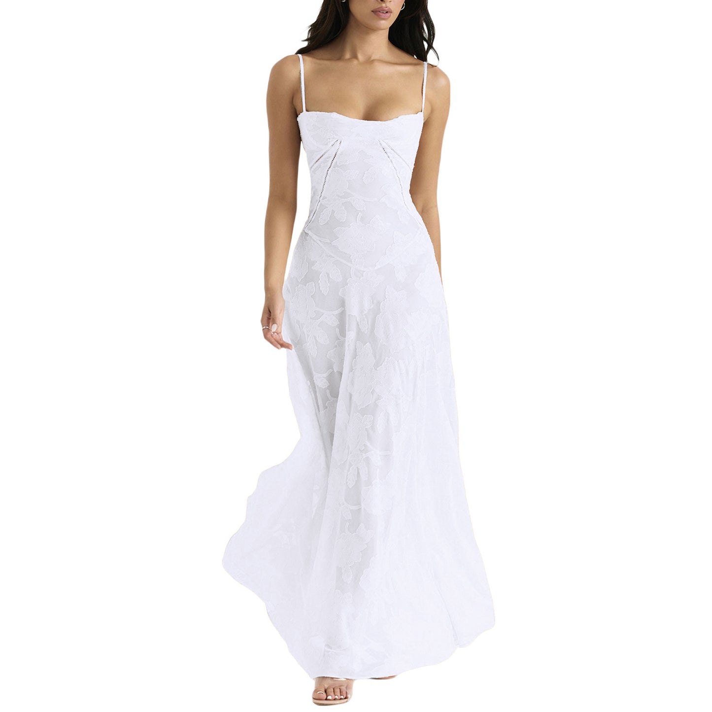 Léa | Robe longue en lin glacé à bretelles Col bustier ORIS WEAR