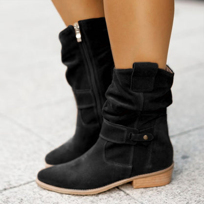 Bottes Western Femme en Daim – Bout Pointu Mi-Mollet