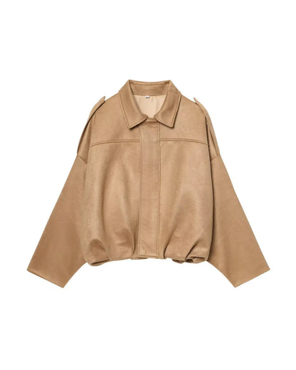 Blouson court oversize marron à col chemise pour femme ORIS WEAR