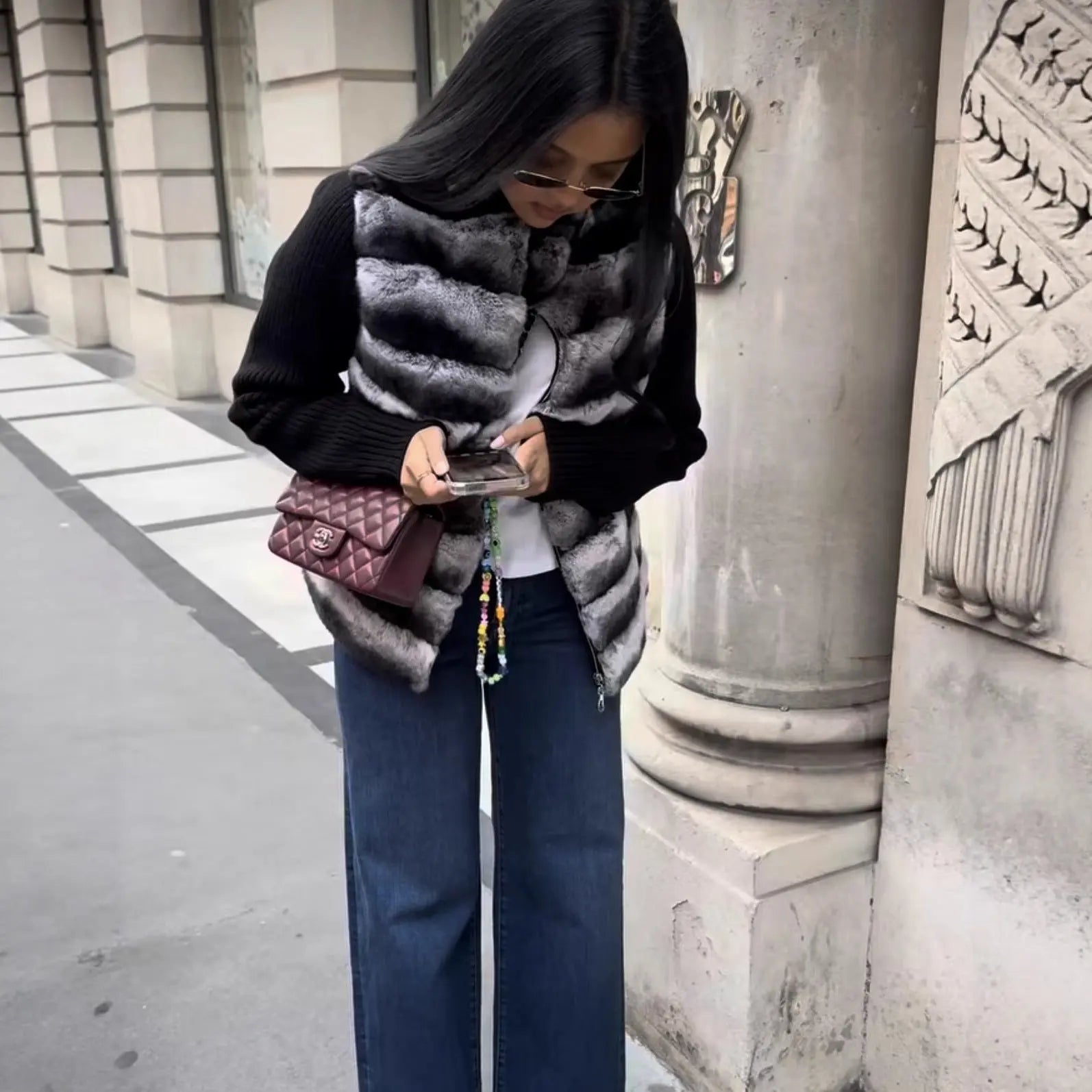 Veste chic bi-matière en fausse fourrure ORIS WEAR