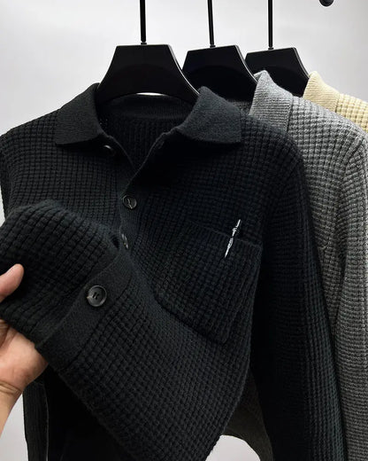Casual Solid-Color Pocket Lapel Knit Sweater Coat ORIS WEAR