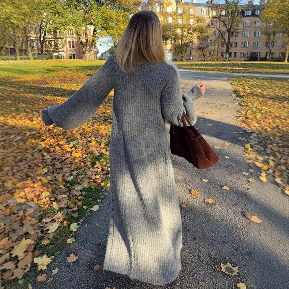 Cardigan Long en Maille Grise Décontracté ORIS WEAR