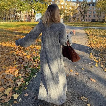 Cardigan Long en Maille Grise Décontracté ORIS WEAR