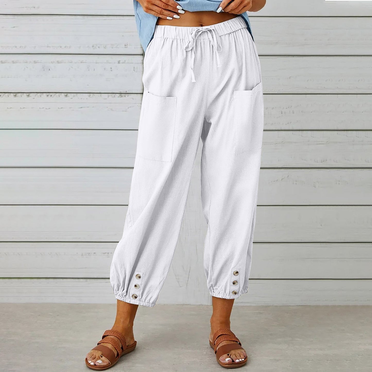 Pantalon à cordon de serrage en coton et lin ORIS WEAR