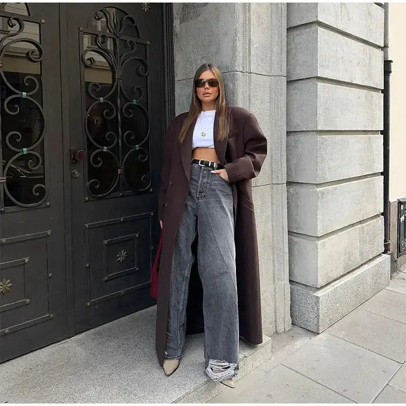 Manteau chic effet laine à double boutonnage avec col à revers ORIS WEAR