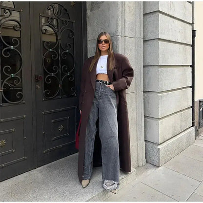 Manteau chic effet laine à double boutonnage avec col à revers ORIS WEAR