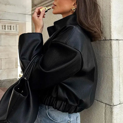 Veste en cuir PU noir à coupe ample ORIS WEAR