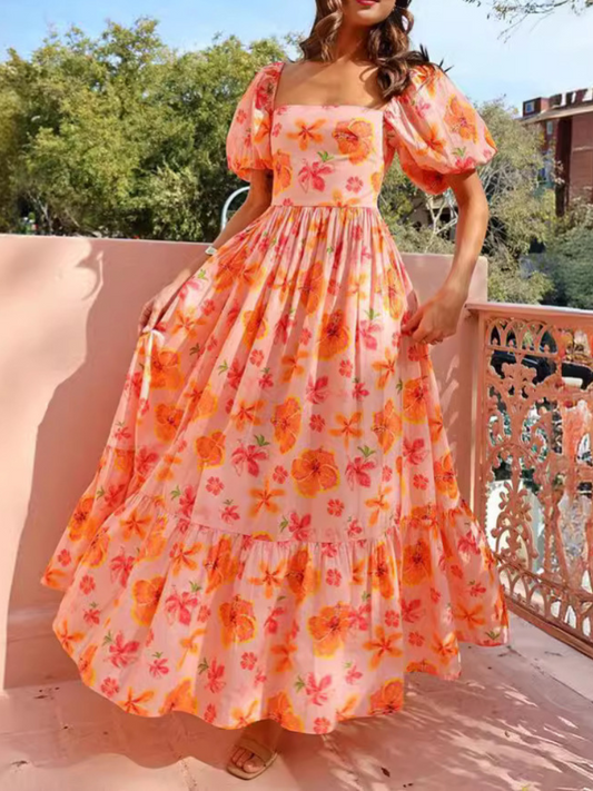 Robe longue femme bohème orange — ORIS WEAR