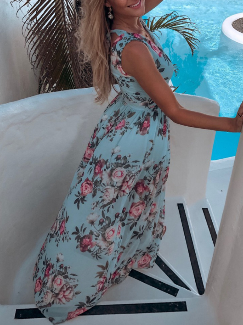 Robe Fendue Imprimé Col V en Chiffon ORIS WEAR