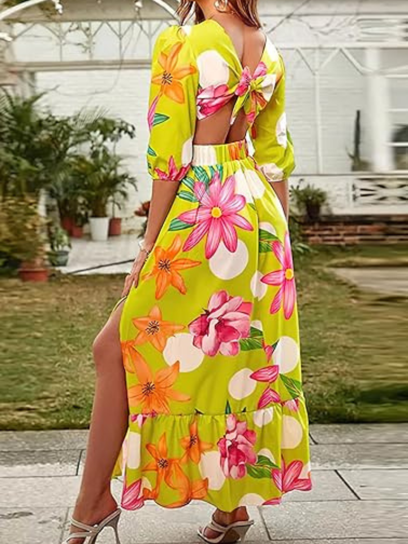Robe Longue Bohème Decorative Col V Fendu ORIS WEAR