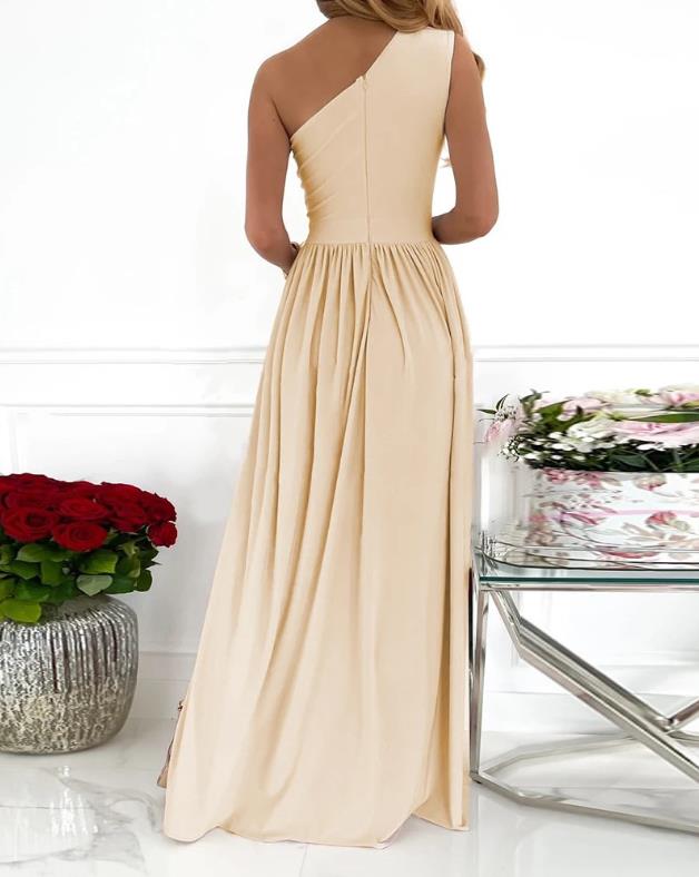 Robe longue élégante asymétrique à fente haute pour femme