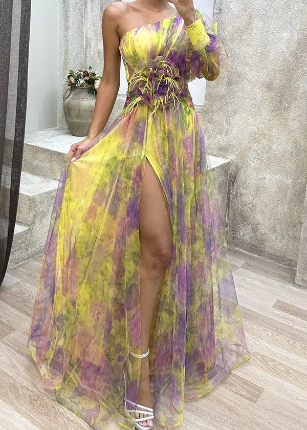 Robe longue tie-dye à fente élégante ORIS WEAR