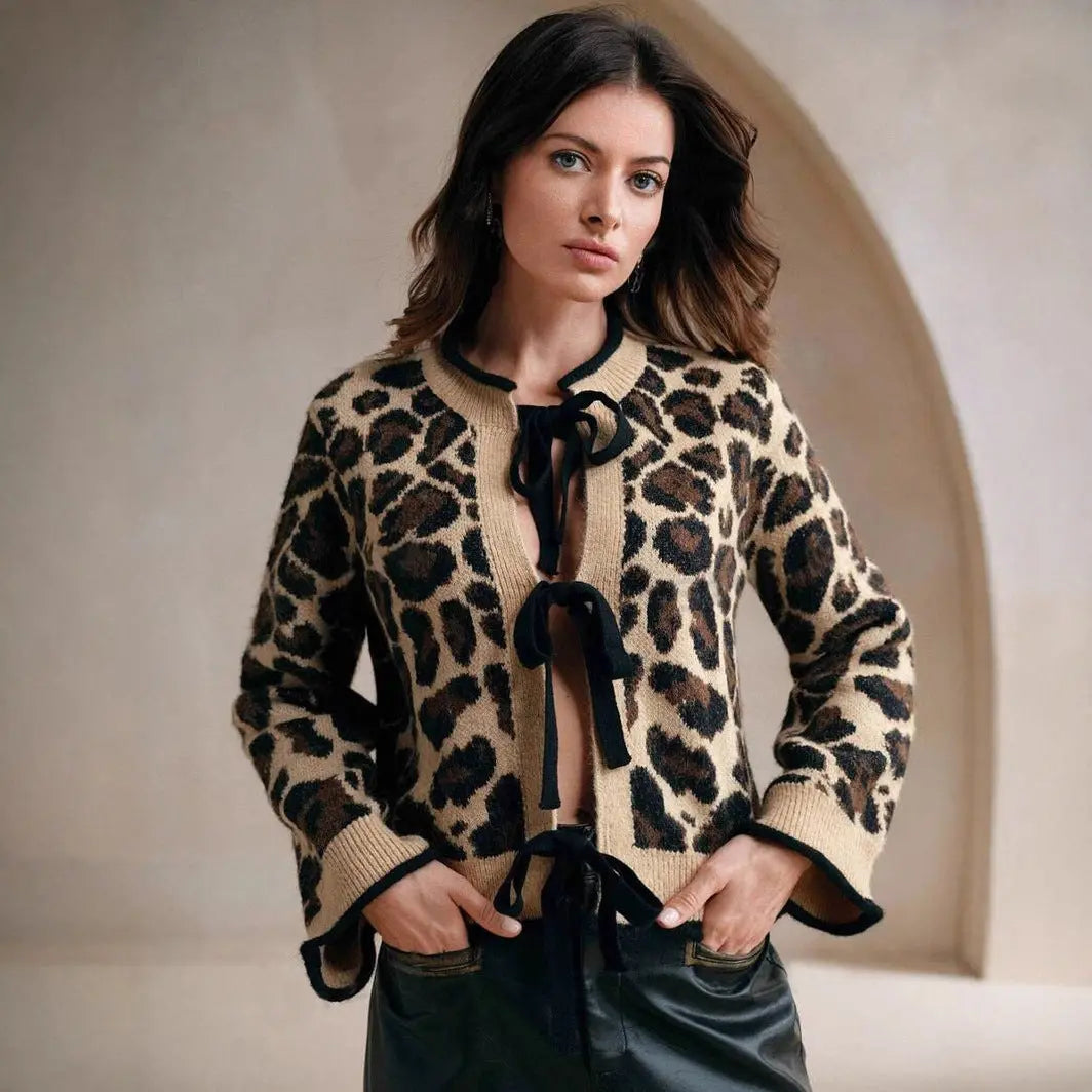 Cardigan à motif animalier – Liens ruban ultra féminin ORIS WEAR