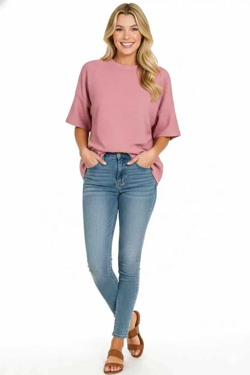 T-shirt côtelé coupe ample à taille structurée – Élégance Décontractée ORIS WEAR