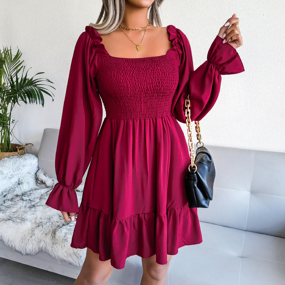 Robe évasée à manches longues et col carré ORIS WEAR