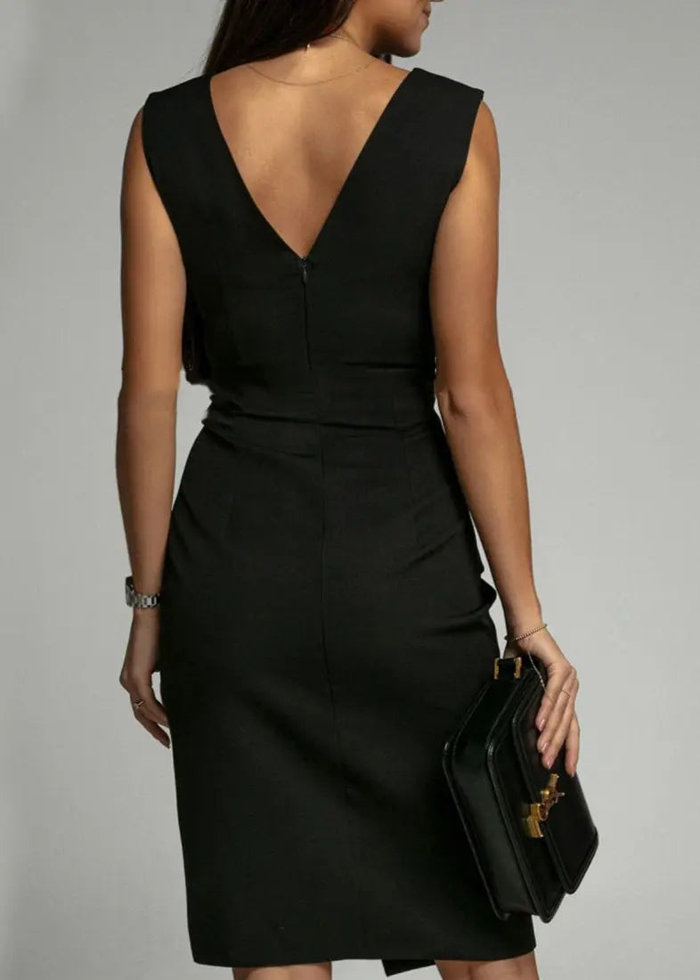Robe Fendue Élégante à Col V et Taille Haute ORIS WEAR