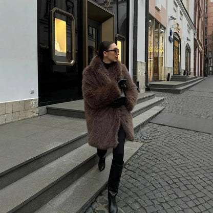 Manteau élégant mi-long à col Claudine en fourrure ORIS WEAR