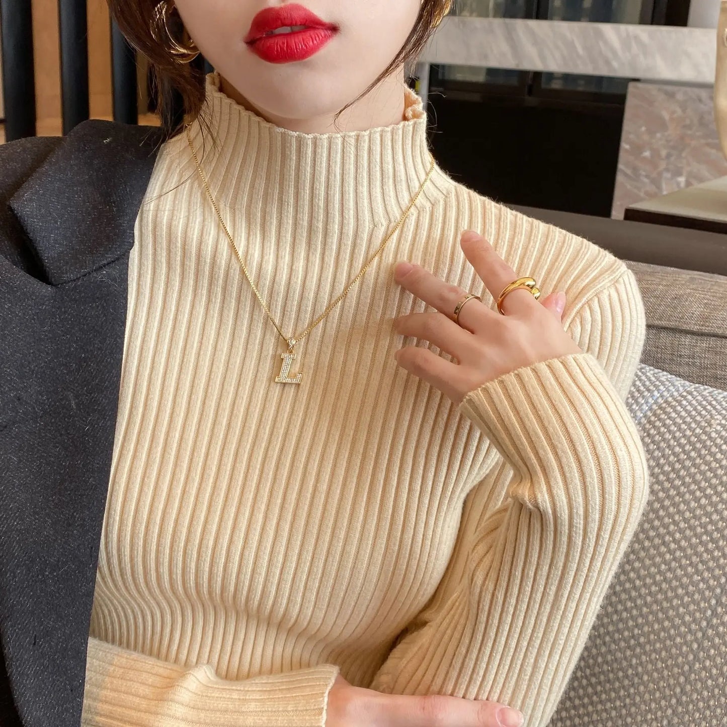 Pull côtelé à col montant – Coupe ajustée et allure chic ORIS WEAR