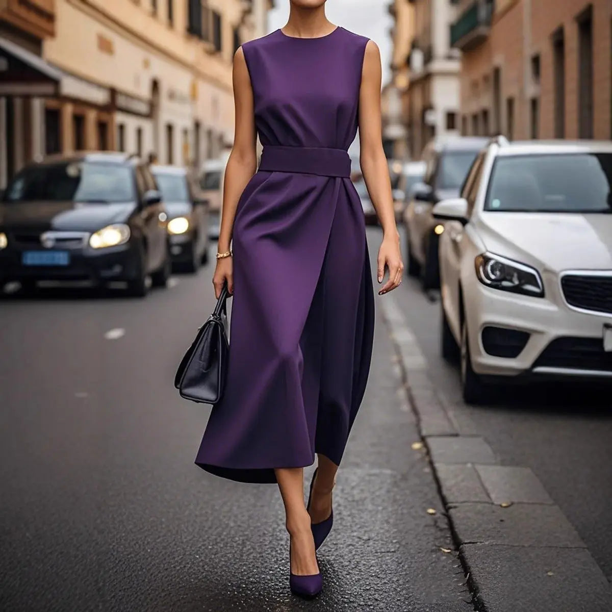 Summer Irregular Sleeveless Dress With Belt Fashion Temperament Slim Back Zipper Dresses For Women Clothing ORIS WEAR