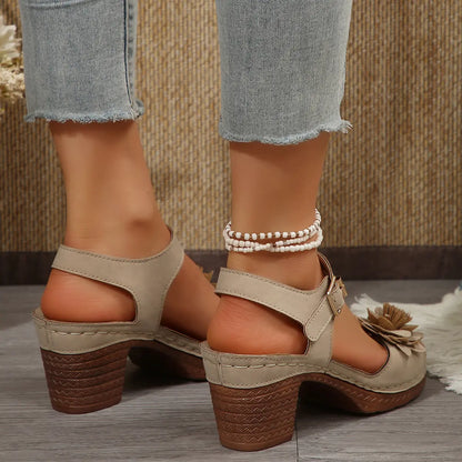 Sandales à Talon Épais avec Fleurs ORIS WEAR