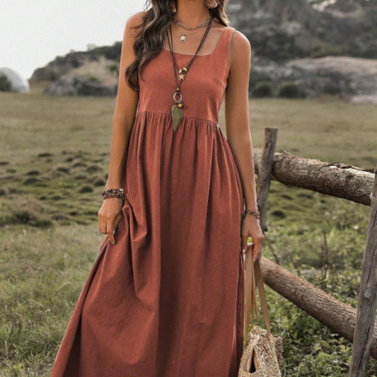 Robe midi femme fluide marron — ORIS WEAR