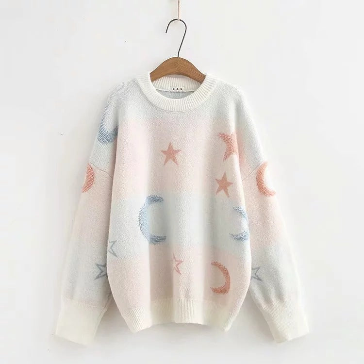 Pull Femme Maille Douce Motifs Lune & Étoiles ORIS WEAR