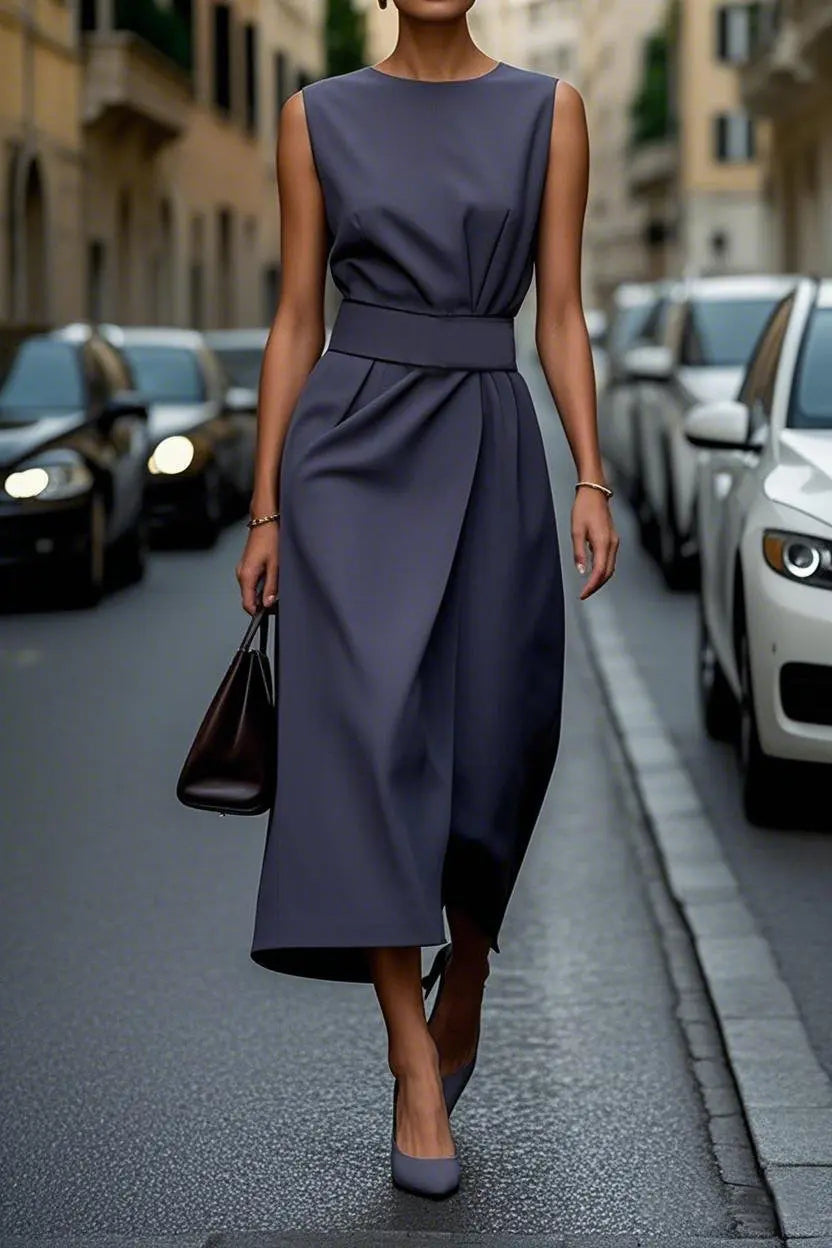 Summer Irregular Sleeveless Dress With Belt Fashion Temperament Slim Back Zipper Dresses For Women Clothing ORIS WEAR