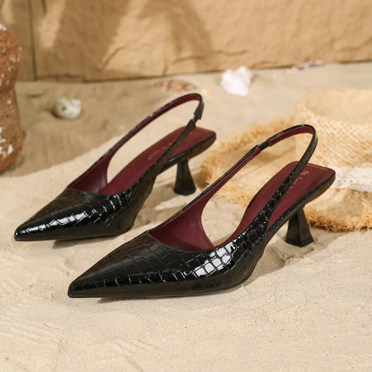 Escarpins slingback effet croco – Talon graphique élégant ORIS WEAR